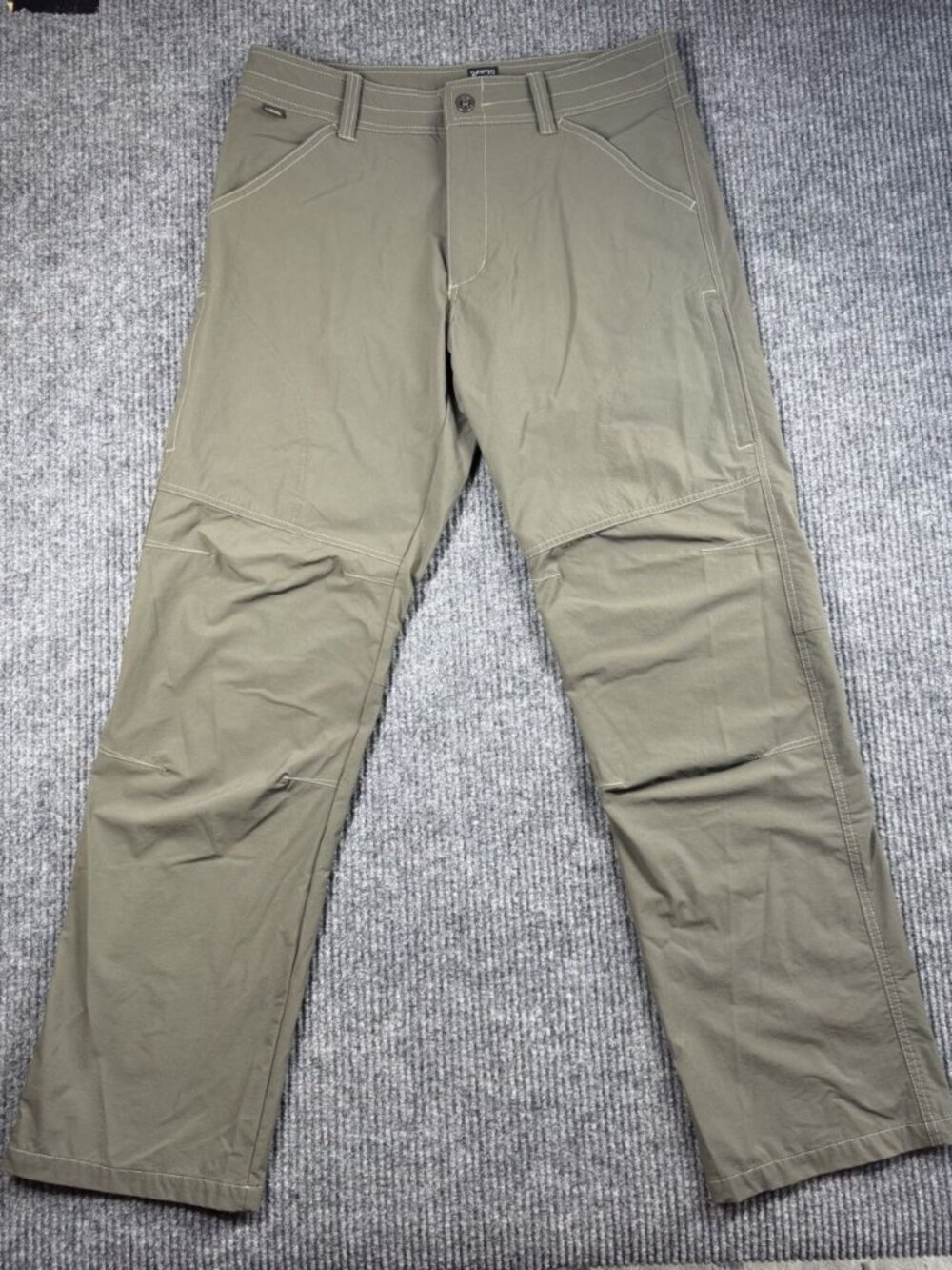 KUHL Renegade Pants Mens 34x32 Taupe Tan Zip Pocket Articulated Knee Outdoor